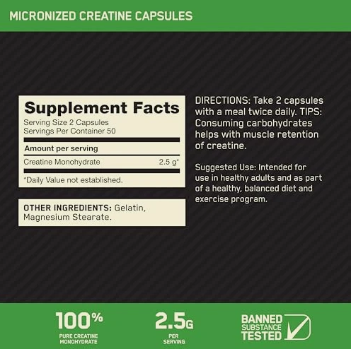 Optimum Nutrition - Micronized Creatine 100 Capsules