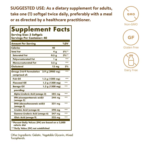 Solgar, Omega 3-6-9, 120 Softgels Best by 01/2029