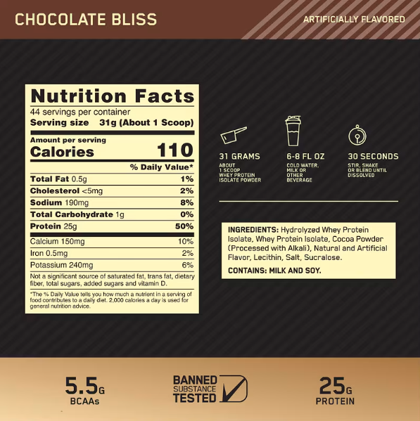 Optimum Nutrition, Gold Standard® 100% Isolate, Chocolate Bliss, 3 lb (1.36 kg)